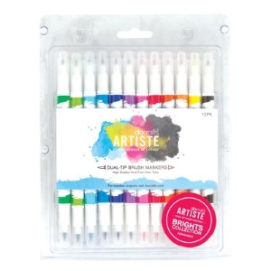 Artiste Dual Tip Brush Markers (12 Pack) - Brights
